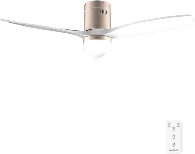 Cecotec Ventilador de Techo con Luz y Mando a Distancia de 52" EnergySilence Aero 5600 Classic Gold&amp;White. Motor DC 40W, 3 Aspas, Luz LED, Temporizador, 6 Velocidades, Modo Winter/Summer