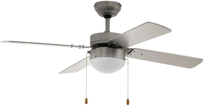 Eglo ventilador de techo Gelsina de 4 aspas con cadena de accionamiento y iluminación y funcionamiento en verano-invierno, material de las aspas MDF en plata, motor AC, diámetro 106,6cm