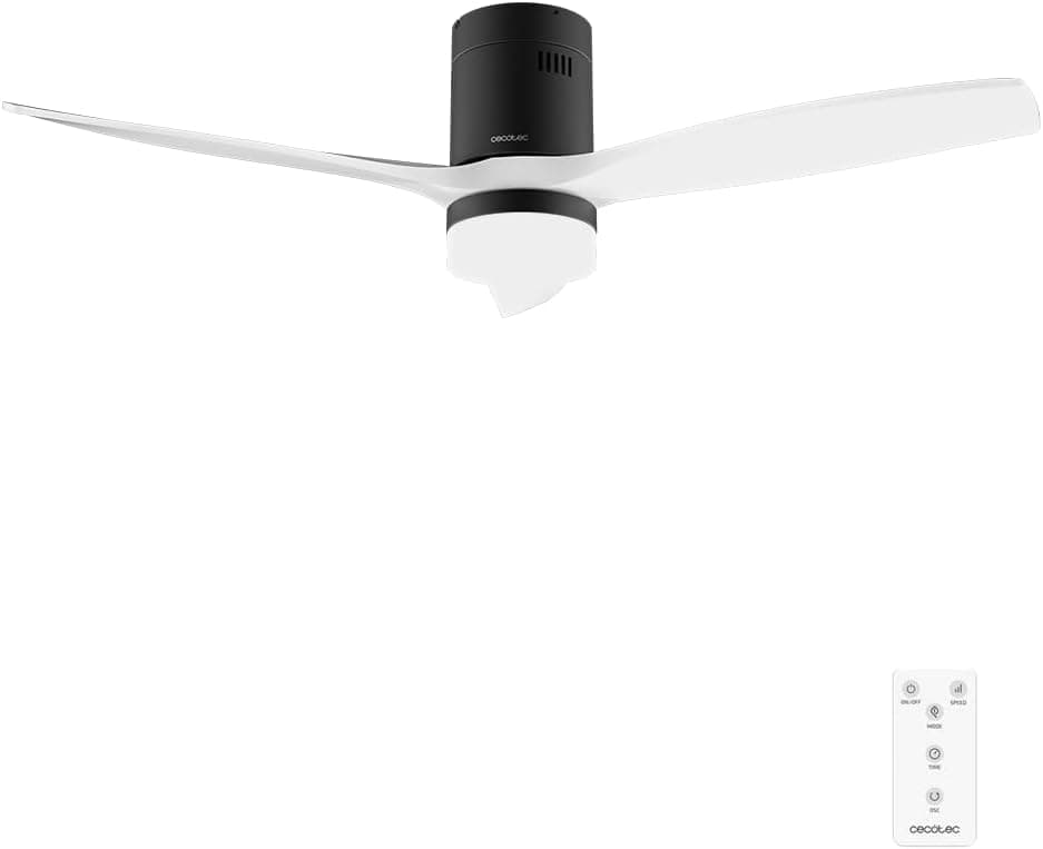 Cecotec Ventilador de Techo con Luz y Mando a Distancia de 52" EnergySilence Aero 5600 Classic Black&amp;White. Motor DC 40W, 3 Aspas, Luz LED, Temporizador, 6 Velocidades, Modo Winter/Summer