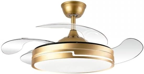 Bilake Ventilador de Techo con luz 72W | Silencioso Motor DC | Aspas retractiles Plegables | Lampara Ventilador de Techo Dorado Destro