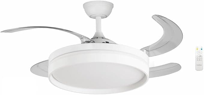Ventilador de techo Bastilipo - Ventilador techo con palas retractiles, motor DC 40W, mando a distancia, Luz LED 3 colores 36W, modelo FALESIA