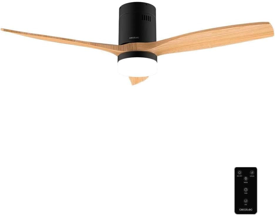 Cecotec Ventilador de Techo con Luz y Mando a Distancia de 52" EnergySilence Aero 5600 Classic Black&amp;LightWood. Motor DC 40W, 3 Aspas, Luz LED, Temporizador, 6 Velocidades, Modo Winter/Summer