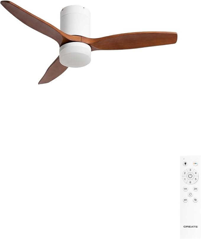 CREATE / WINDCALM S/Ventilador de techo ABS con luz blanco aspas efecto madera oscura con mando / 40W, Temporizador, Ø112 cm, 3 temperaturas de luz, función verano-invierno
