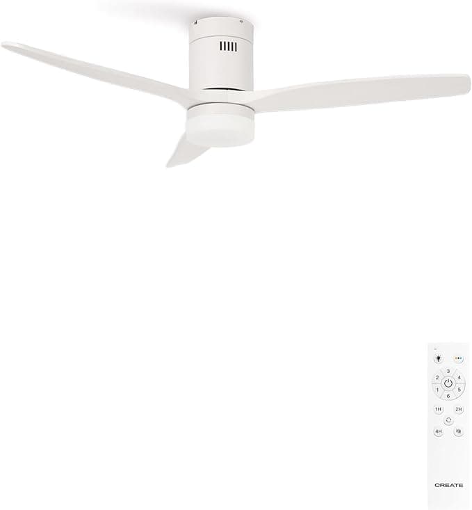CREATE / WINDCALM/Ventilador de techo ABS con luz blanco con mando / 40W, Silencioso, Ø132 cm, 6 velocidades, 3 temperaturas de luz, temporizador, función verano-invierno