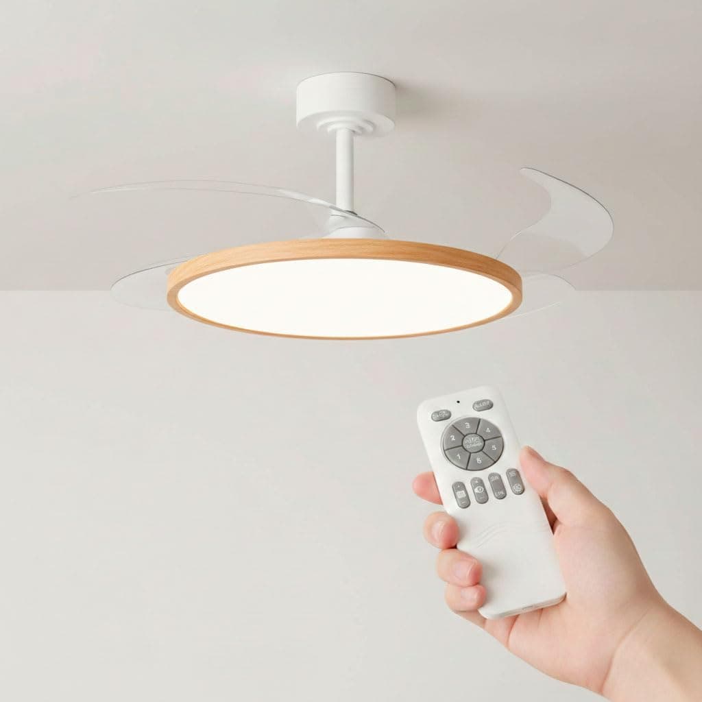 Masterled Ventilador de techo LED con aspas retráctiles, 36W 3CCT Tonalidad ajustable (3000-6000ºK), Función verano e invierno, Con mando a distancia, Blanco