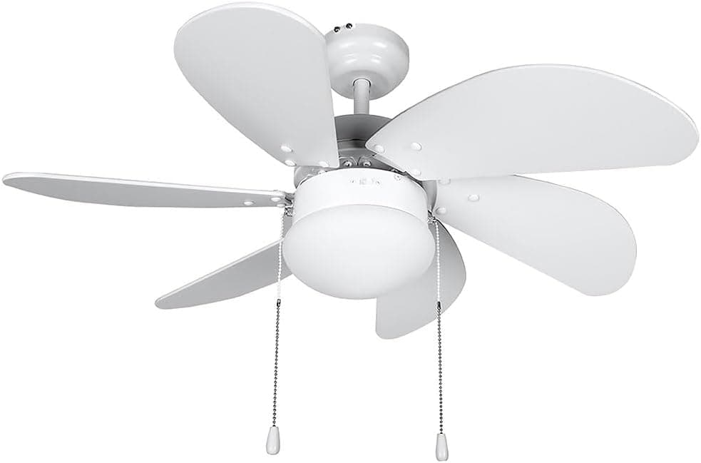 Orbegozo CP 15076 B - Ventilador de techo con luz, 6 aspas de madera, silencioso, 3 velocidades de ventilación, 80 cm de diámetro, 50 W de potencia, blanco