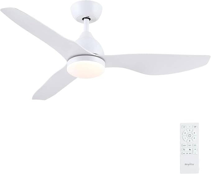 Newday 116cm Ventilador de Techo con Luz y Mando Silencioso, Reversibles 3 Aspas Blanco, Iluminación Dimmer, Función de Memoria, Patrones de Sueño para Dormitorio Cocina Terraza