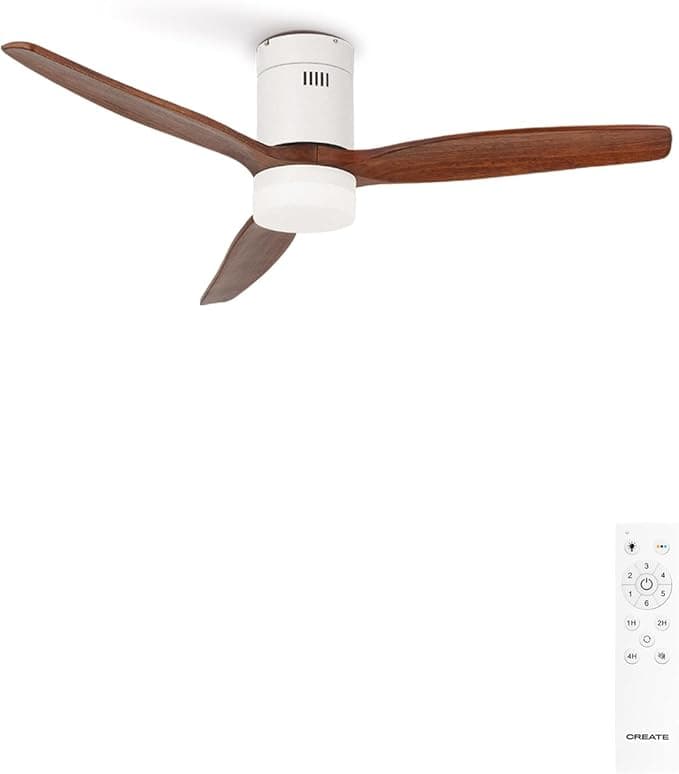 CREATE/WINDCALM/Ventilador de techo ABS con luz blanco aspas efecto madera oscura y mando / 40W, Silencioso, Ø132 cm, 6 velocidades, 3 temperaturas de luz, temporizador, función verano-invierno