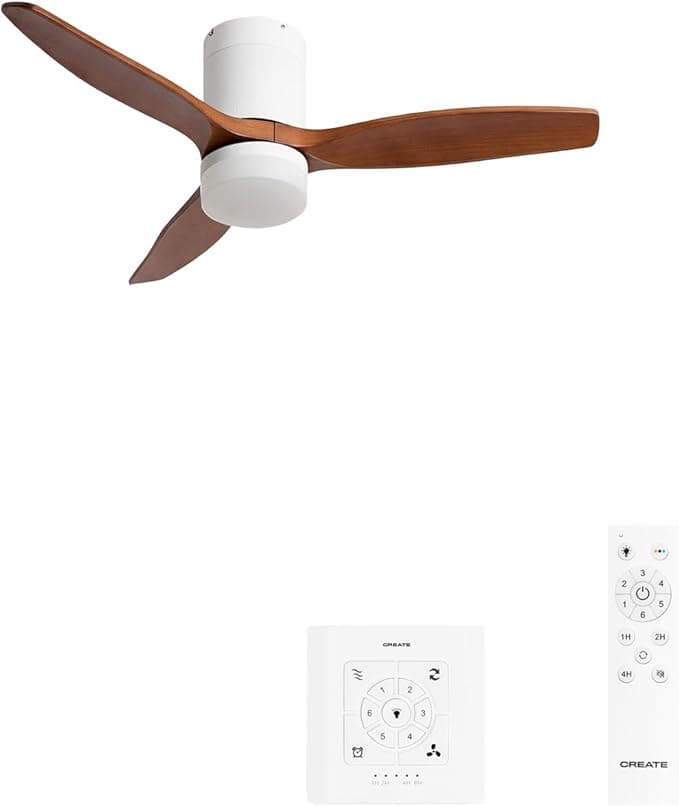 Ventilador de techo CREATE / WINDCALM S/Ventilador de techo ABS con luz blanco aspas efecto madera oscura con controlador y mando / 40W, Temporizador, Ø112 cm, 3 temperaturas de luz, función verano-invierno