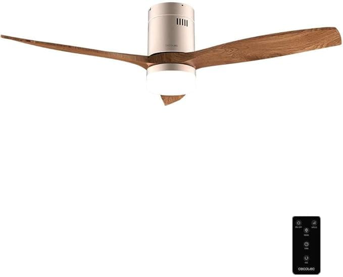 Cecotec Ventilador de Techo con Luz y Mando a Distancia de 52" EnergySilence Aero 5600 Classic Gold&amp;DarkWood. Motor DC 40W, 3 Aspas, Luz LED, Temporizador, 6 Velocidades, Modo Winter/Summer