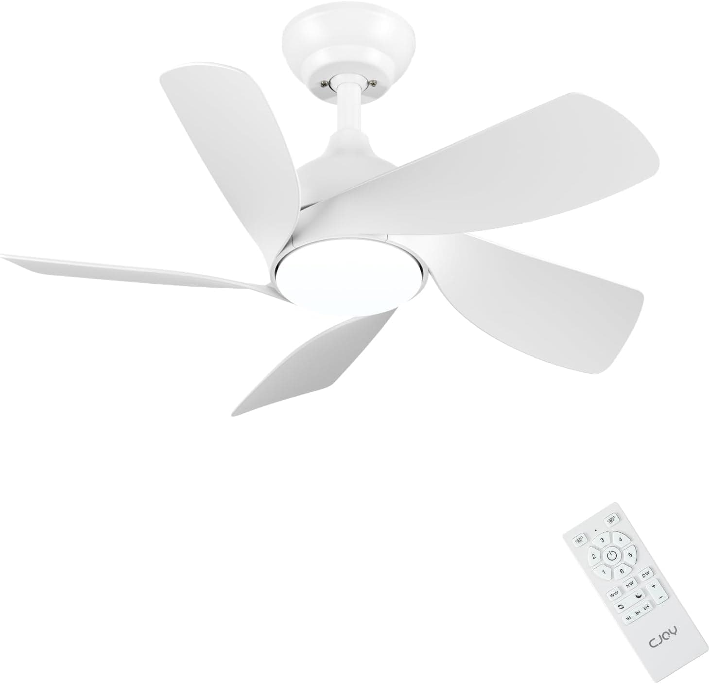 CJOY 76cm Ventilador de Techo con Luz Blanco Silencioso, Ventiladores de Techo con Luz y Mando, Lampara Ventilador Techo 5 Palas, Memoria 3 CCT, Regulable, 6 Velocidades, Reversible para el Dormitorio