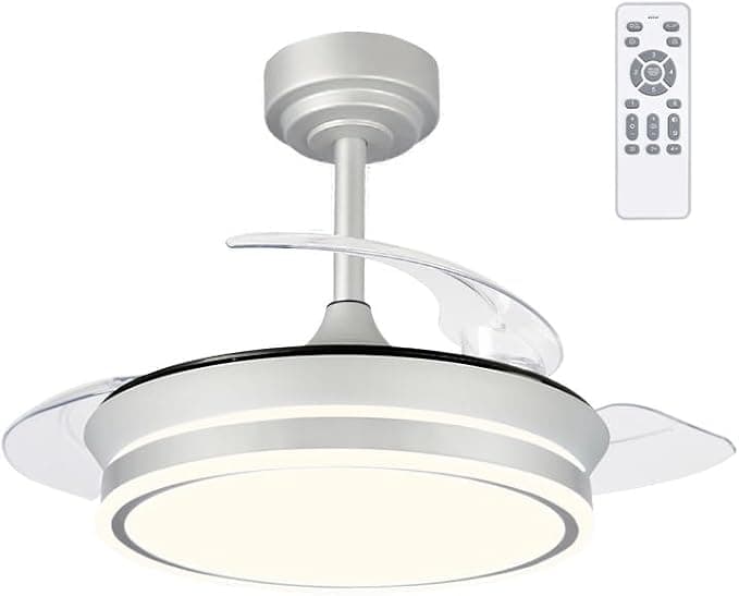 Ventilador de techo wonderlamp - Ventilador de techo con luz LED, aspas retráctiles Perla Mini, Motor DC muy Silencioso, 3 CCT Regulable 46W gris
