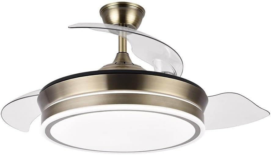 FABRILAMP AKUNADECOR - Ventilador de Techo Dorado Modelo BAYOMO S con Motor DC y 4 Aspas Retráctiles | Luz LED 59W | 3 Tonalidades | 6 Velocidades | Control Remoto | Función Invierno/Verano
