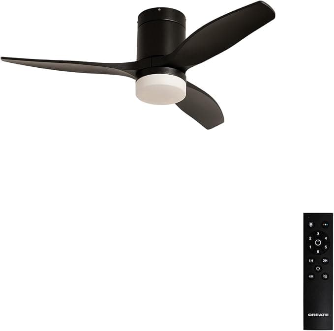 Ventilador de techo CREATE / WINDCALM S/Ventilador de techo ABS con luz negro con mando / 40W, Silencioso, Ø112 cm, 6 velocidades, 3 temperaturas de luz, temporizador, función verano-invierno