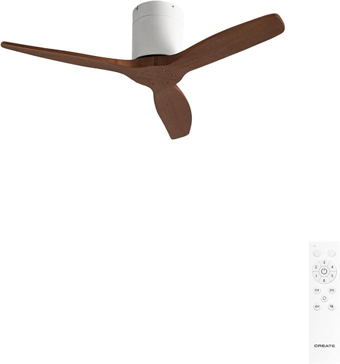 CREATE / WINDCALM S/Ventilador de techo ABS blanco aspas efecto madera oscura con mando / 40W, Silencioso, Ø112 cm, 6 velocidades, temporizador, función verano-invierno