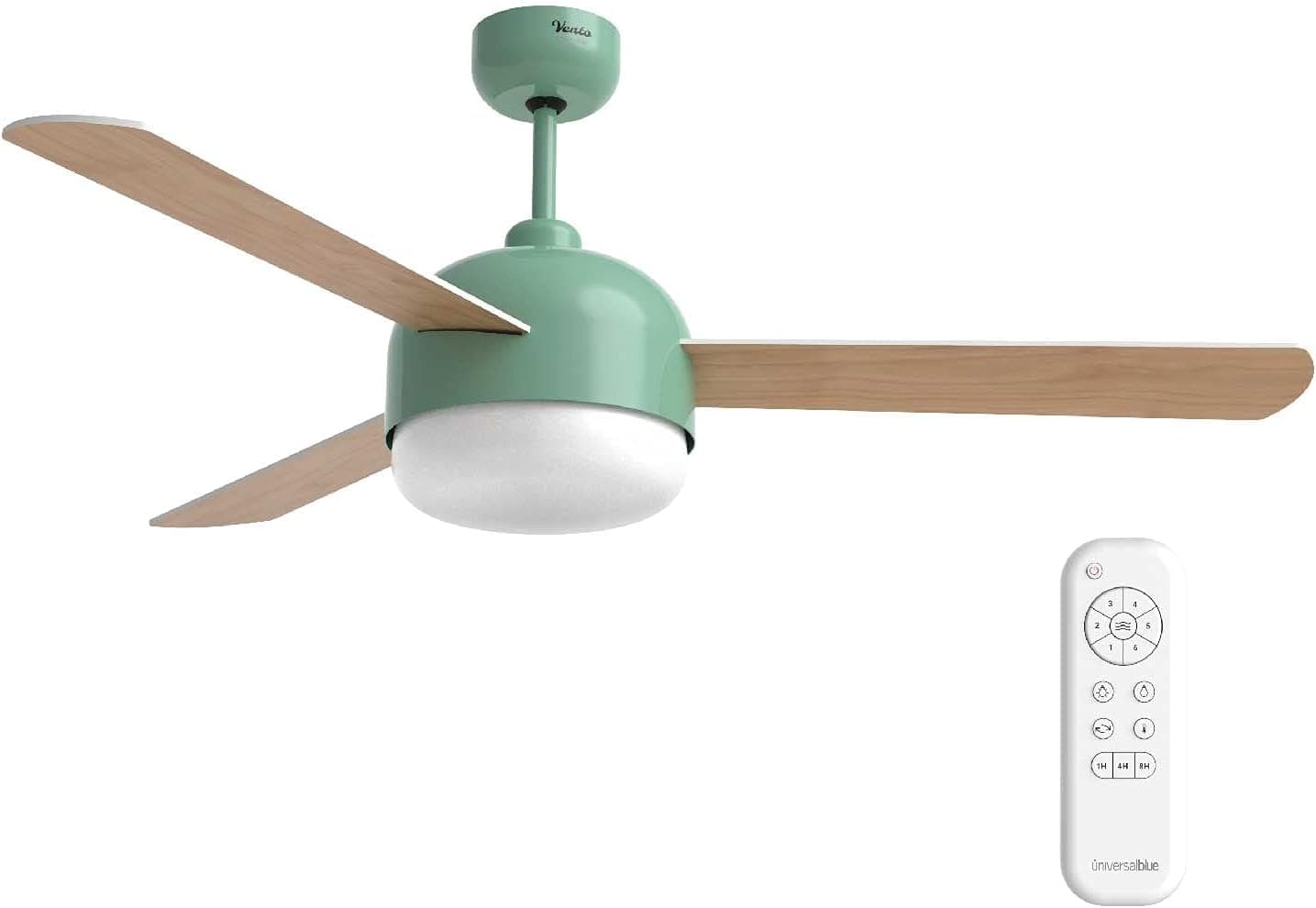 UNIVERSALBLUE Ventilador de Techo con Luz LED Silencioso | Mando a Distancia | WiFi-Alexa-App | Azul Turquesa | Potencia 70 W | Motor DC | 6 Velocidades