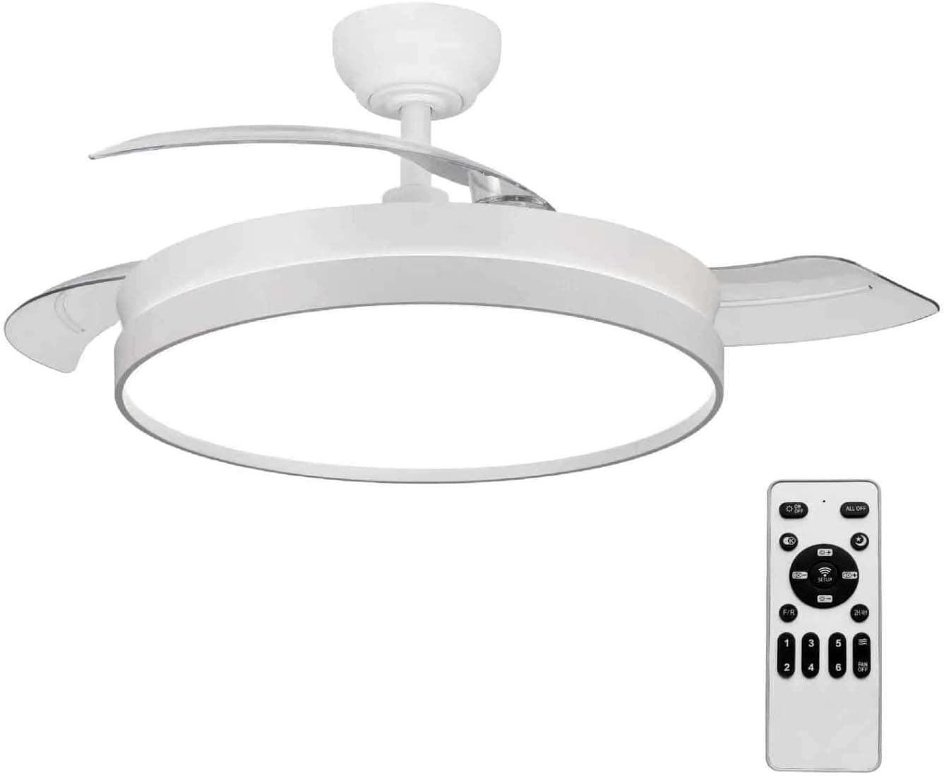 LEDUNI Ventilador de Techo Blanco 72W 7590lm, Aspas Retráctiles con Luz y Mando