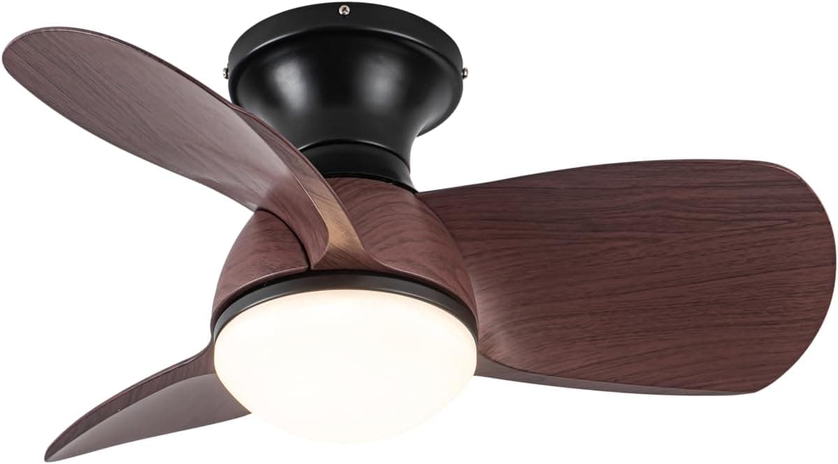 wonderlamp Ventilador de techo pequeño ø64cm silencioso LED Mancado Negro+Roble CCT 3000-4000-6000K, Intensidad Regulable 20W