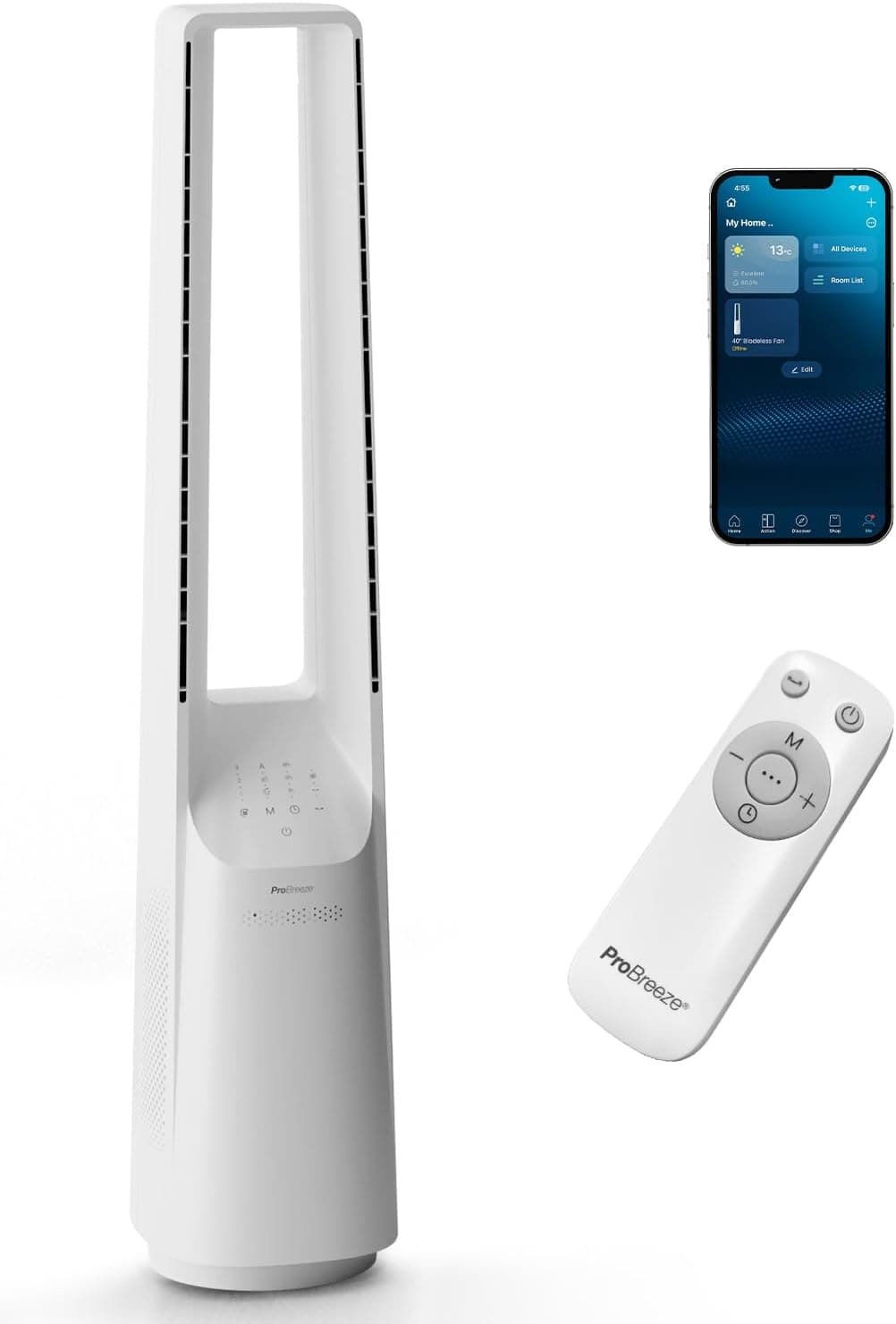 Pro Breeze Ventilador de Torre Inteligente sin Aspas con WiFi y Control por Voz