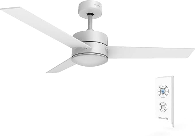 Ventilador de techo UNIVERSALBLUE Ventilador de Techo Blanco con Luz LED Silencioso | Mando a Distancia | 3 Aspas Reversibles | Diámetro 118 cm | Potencia 70 W | Temporizador | 3 velocidades | Blanco