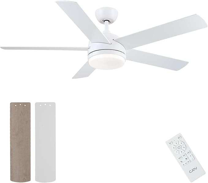 CJOY Bicolor Aspa Ventilador de Techo con Luz, 132 cm Ventiladores de Techo con Luz Silenciosos, Reversible 5 Aspas, 3 CCT Regulable, Temporizador, 6 Velocidades, Modo de Suspensión Para Dormitorio