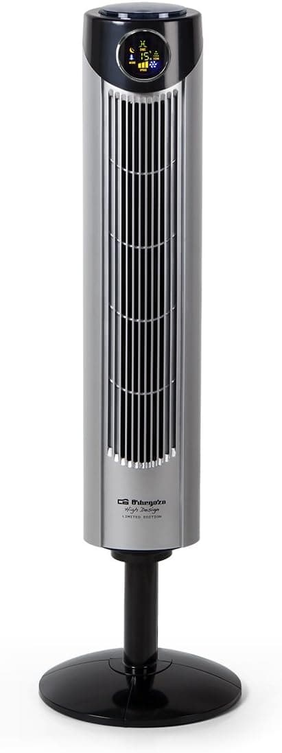 Orbegozo TWM 1015 - Ventilador de torre iónico, mando a distancia, 3 modos de ventilación, display digital, función temporizador, 3 velocidades, silencioso, rotación 80ºC, 45 W, gris/negro