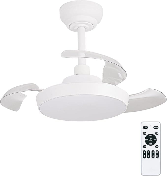 Ventilador de techo LEDUNI Ventilador con Luz, Motor DC 30W+20W Luz LED, 2300lm con mando a distancia, 6 velocidades, 3 aspas retráctiles, 3 temperaturas de luz, función verano-invierno Silencioso (Mini Mate)
