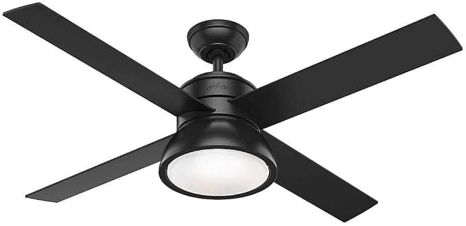 Ventilador de techo Hunter Fan, Ventilador de Techo con Luz y Control Remoto para Interiores, Loki, 4 Aspas Reversibles, Color Negro Mate, 132 cm, Ideal para Verano e Invierno, Modelo 50425