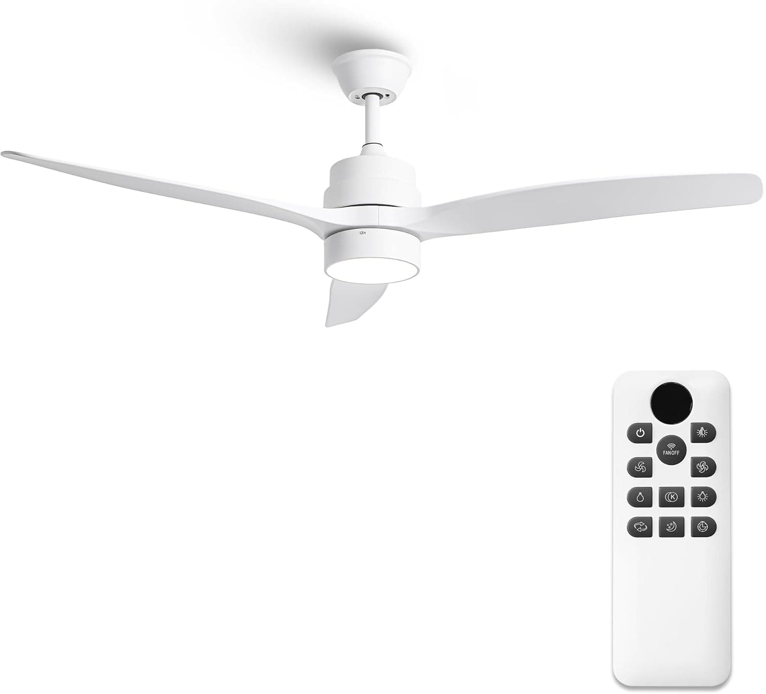 Parrot Uncle Ventilador de Techo con Mando a Distancia, 24 W, 6 Velocidades, Ultra silencioso, 3 Aspas 132 de Diámetro, Función Verano-Invierno, Temporizador, LED, Blanco