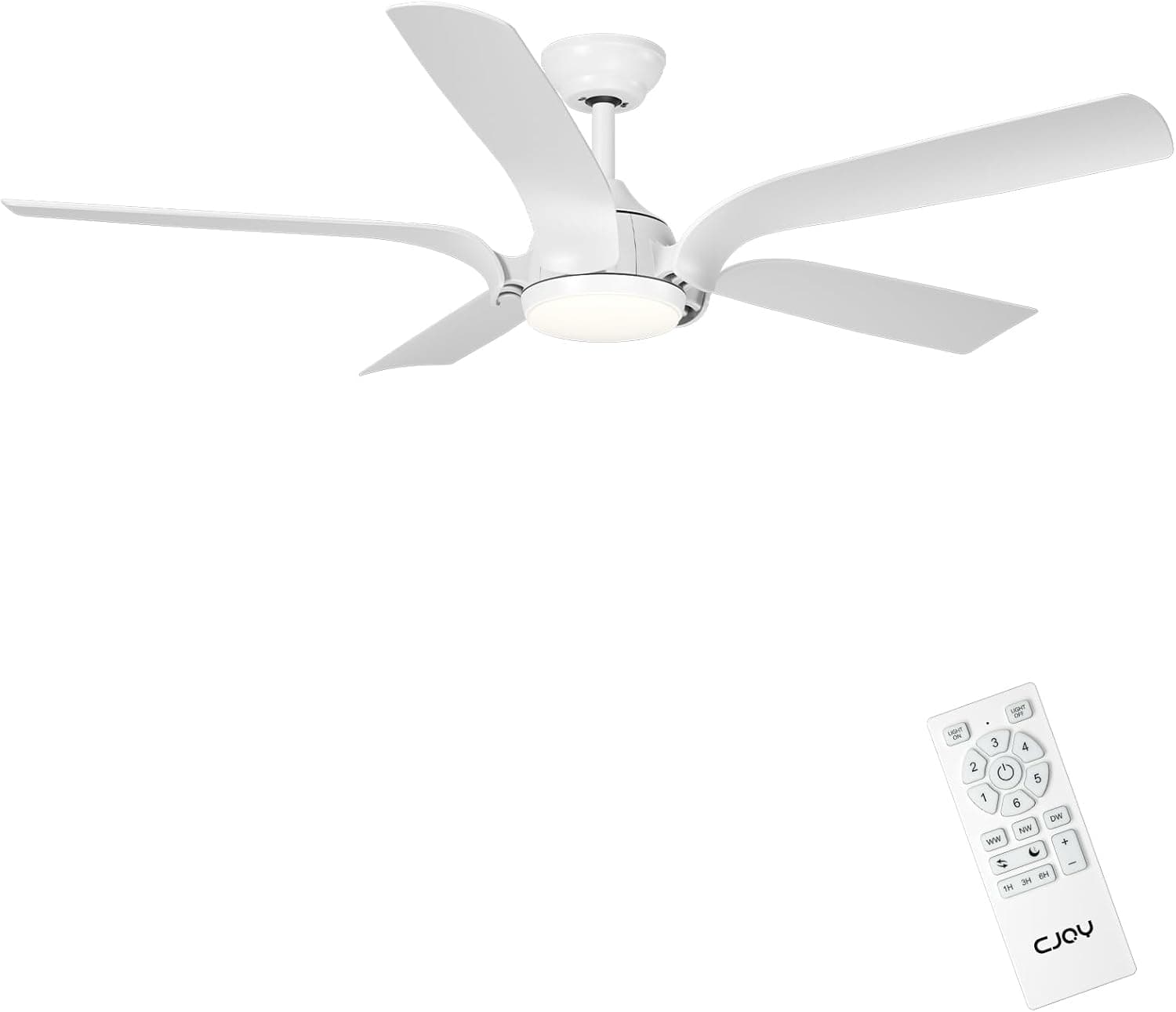 CJOY Ventilador de Techo con Luz y Mando a Distancia, 142 cm Silencioso Ventilador de Techo con Iluminación Regulable LED 24W, 6 Velocidades, Función Verano-Invierno, Temporizador, Motor DC