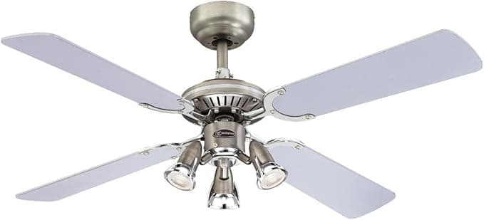Westinghouse Lighting Princess Euro Ventilador de Techo GU10, Acabado en estaño Oscuro/Cromo con aspas Reversibles en wengué/Blanco