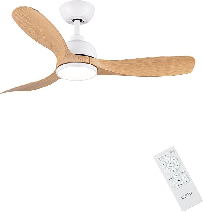 CJOY Ventilador de Techo con Luz, 107 cm Ventilador de Techo con Mando a Distancia Madera 3 Aspas, 6 Velocidades, Memoria 3 CCT, Regulable, Silenciador Reversible CC, Modo Sleep, Para Dormitorio
