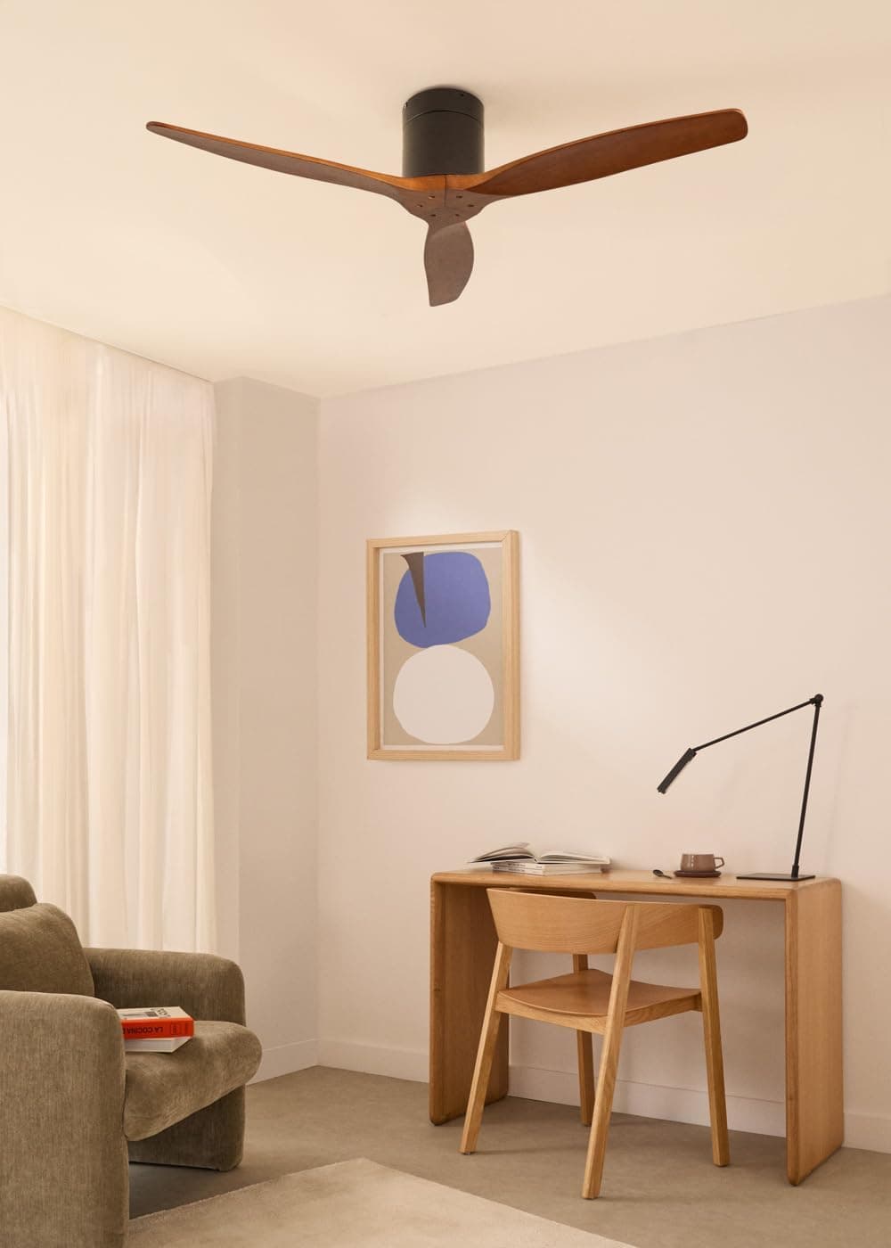 CREATE / WINDCALM/Ventilador de techo ABS negro aspas efecto madera oscura y mando / 40W, Silencioso, Ø132 cm, 6 velocidades, temporizador, función verano-invierno