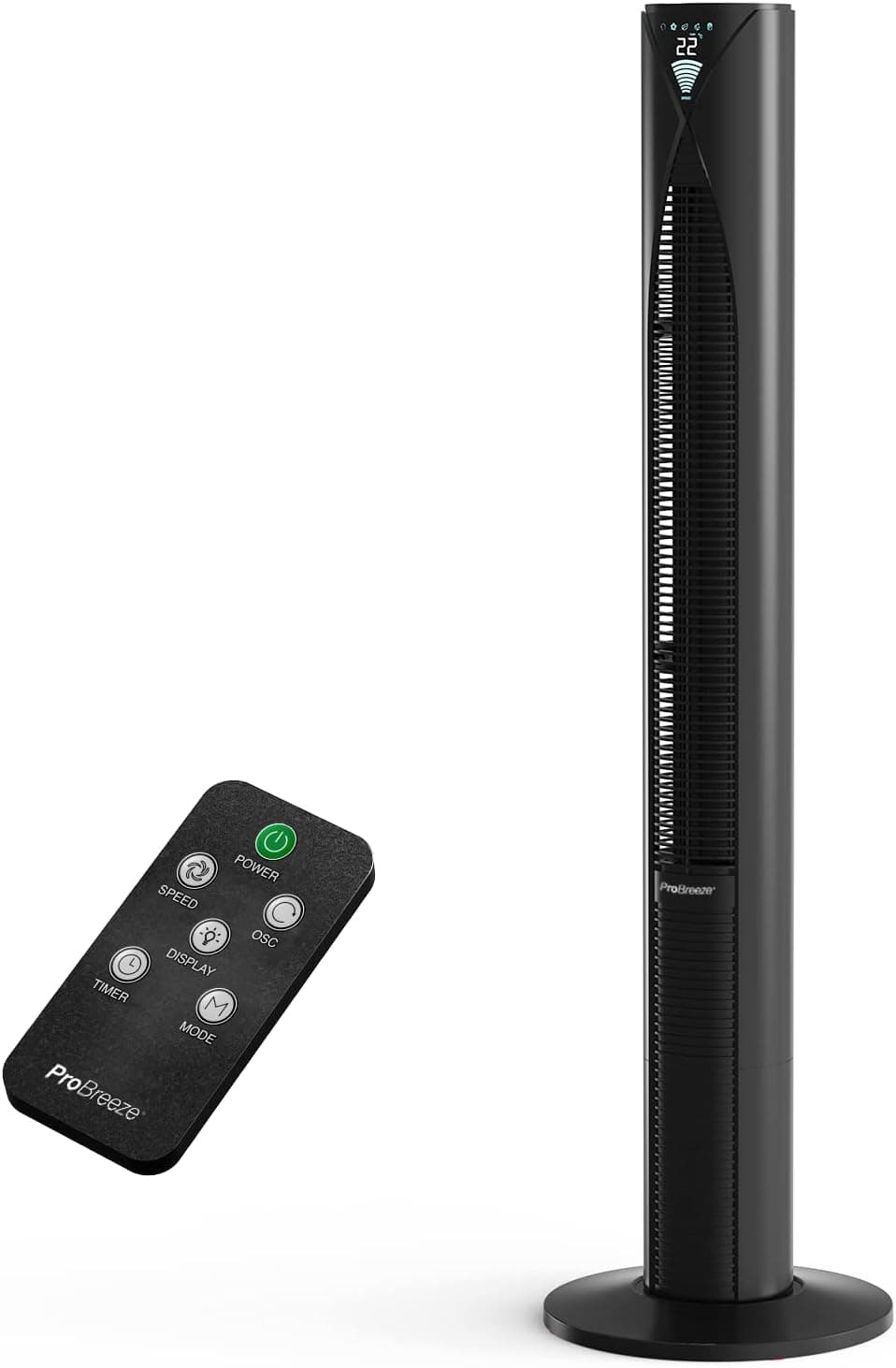 Pro Breeze Ventilador de Torre de 117 cm, Bajo consumo, 3 Modos, Mando a Distancia, Oscilante