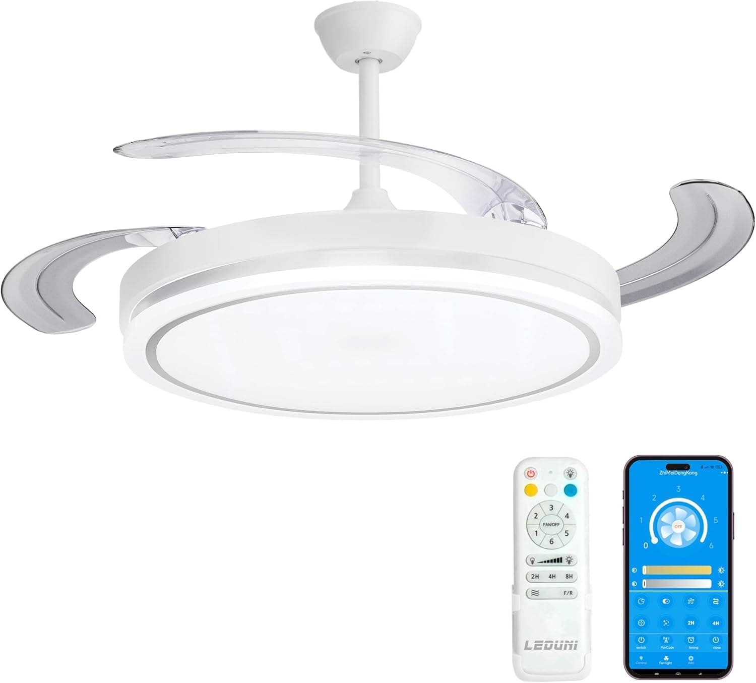 Citymart Ventilador de Techo con aspas plegables con luz LED 66W 2880lm, Mando a Distancia, Motor DC, 6 velocidades, Silencioso, función verano-invierno, temporizador, Luz CCT Ajustable