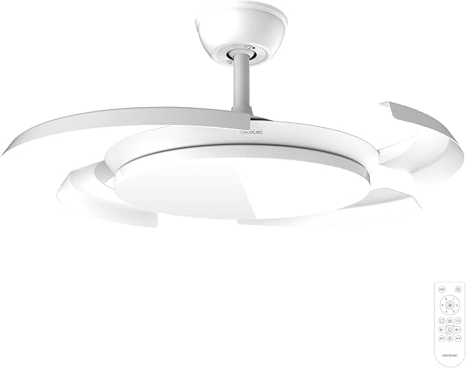 Ventilador de techo Cecotec Ventilador de Techo con Luz con Aspas Retráctiles EnergySilence Aero 4500 Puzzle Invisible White. 30W, Motor DC, Diámetro 42", Luz LED, Mando a Distancia, Temporizador, Función Verano/Invierno