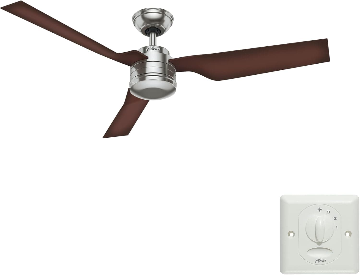 Hunter Fan, Ventilador de Techo con Mando de pared para Interiores, Flight, 3 Aspas Reversibles, Color Niquel, 132 cm, Ideal para Verano e Invierno, Modelo 50630