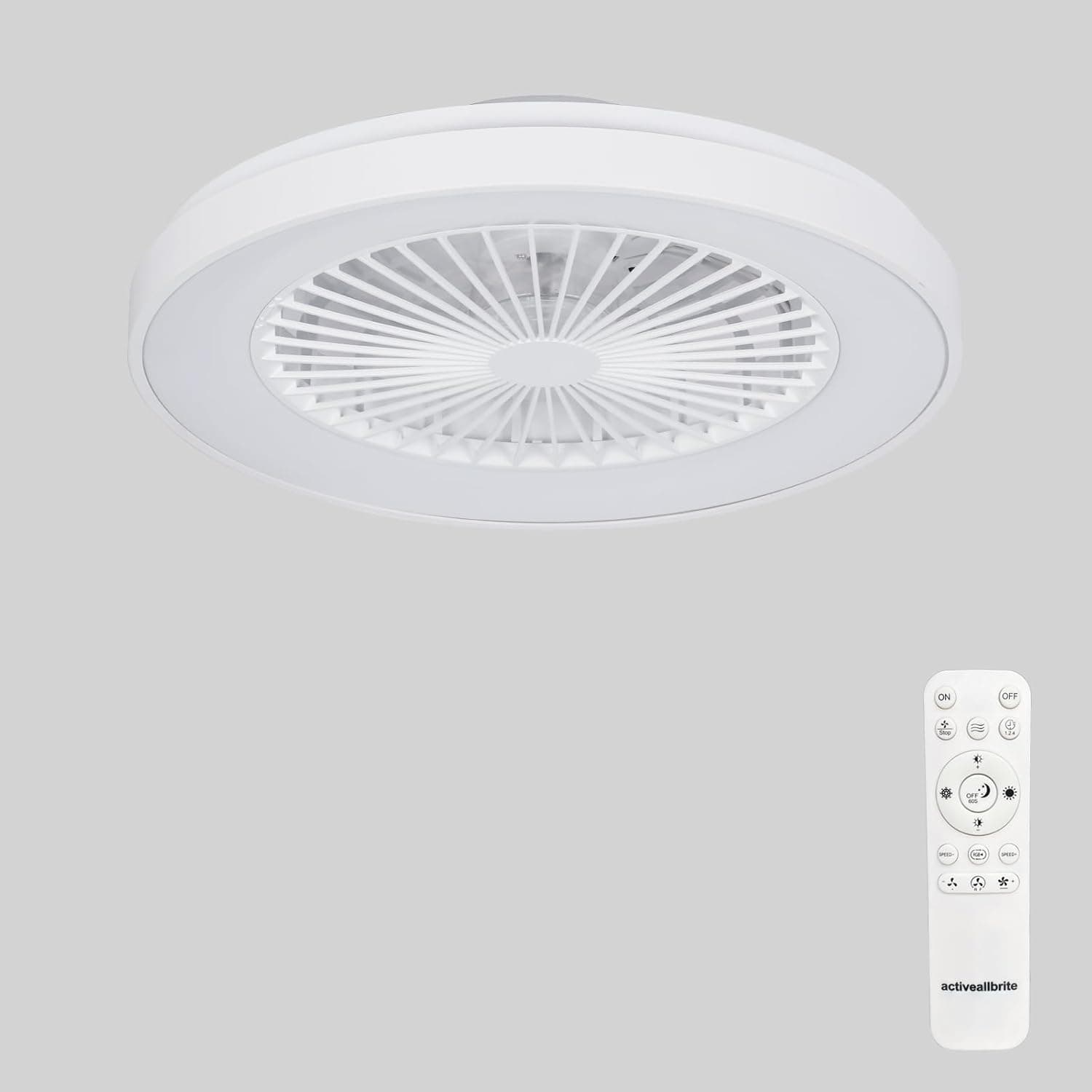 activeallbrite Blanco Ventilador de Techo, Motor DC 20W, Velocidad del Viento ajustable con Control Remoto, Adecuado Dormitorio, Habitación infantil.