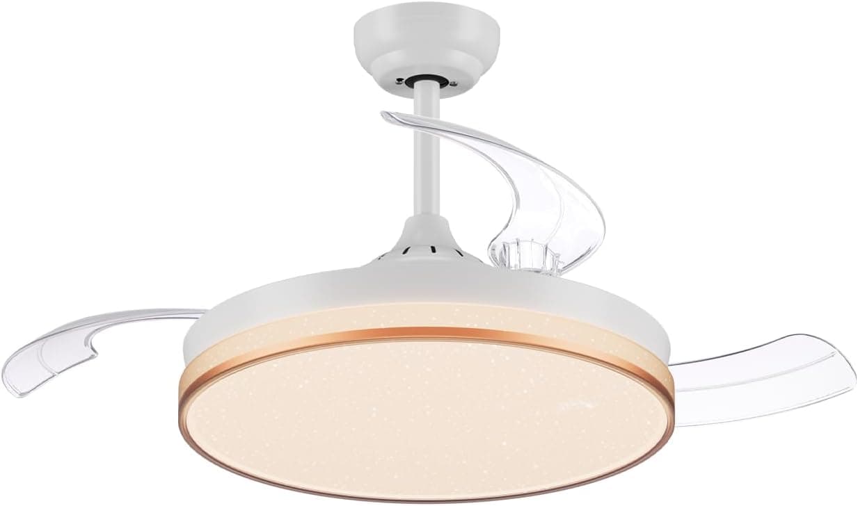 CJOY Ventilador Techo Aspas Retráctiles, Ventilador de Techo con Luz Regulable, 107 cm Lampara Ventilador Techo, Ventiladores Techo Silencioso DC Reversible Moderno Dormitorio Salon