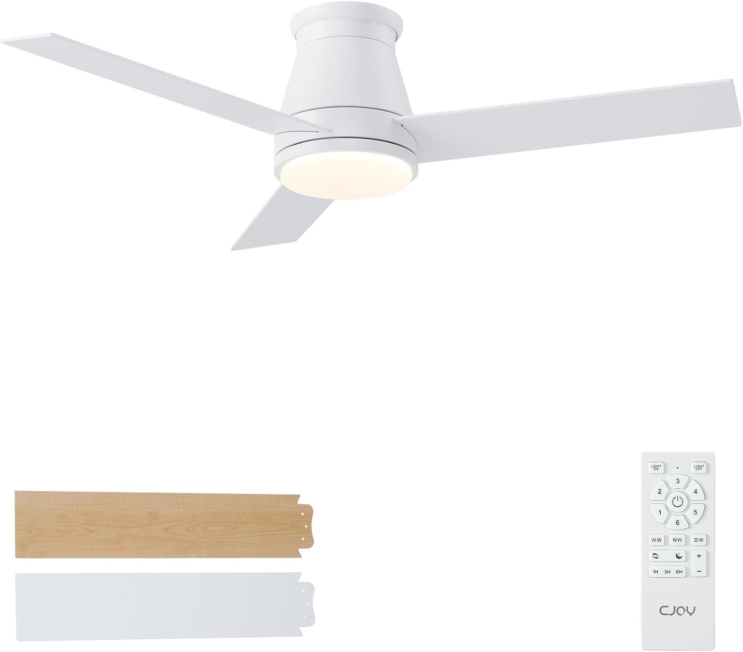 CJOY Ventilador de Techo con Luz Silencioso 107cm, Blanco Ventilador de Techo con Luz y Mando 3 Aspas, 6 Velocidades, 3 CCT Regulable, Reversible CC, Memoria Función, Modo Sleep, Para Dormitorio