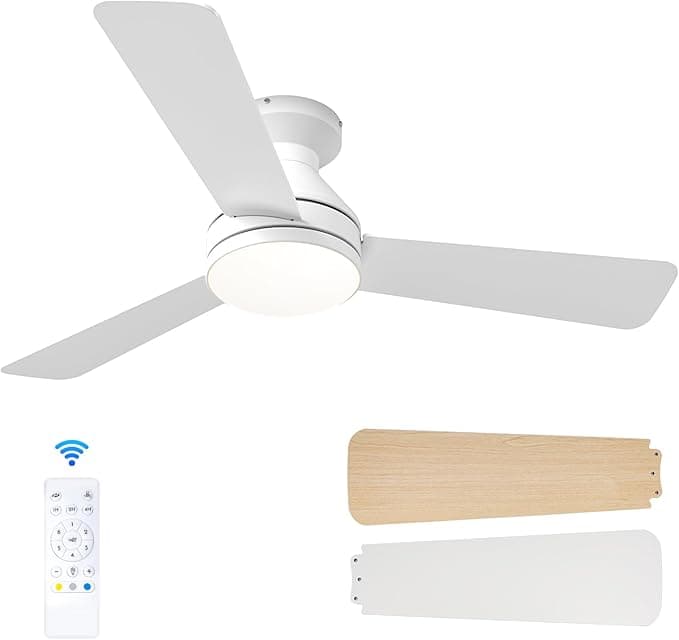Passky Ventilador de Techo con Luz Silencioso 107cm | Mando a Distancia | Motor DC | 3 Temperaturas Luz Regulables | Función Verano-Invierno | 6 Velocidades | Temporizador | Interior/Exterior | Blanco