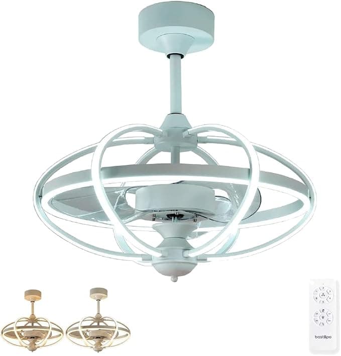Ventilador de techo Bastilipo Miami-Ventilador de Techo con luz Mando a Distancia-3 Colores LED-Gama Luxury, Blanco, Diametro Total 63 cm, 0586