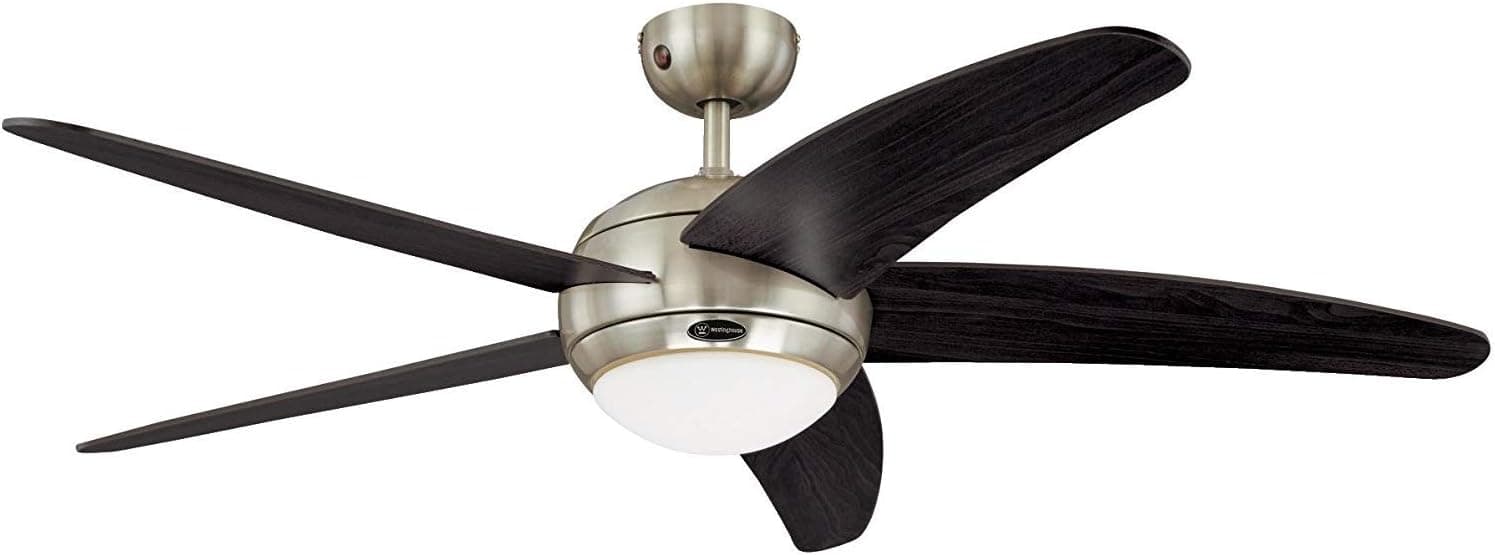 Westinghouse Lighting Bendan 72557 52-Inch Single Light Five Blade Ceiling Fan, Satin Chrome Finish with Frosted Opal Glass [Energy Class G]