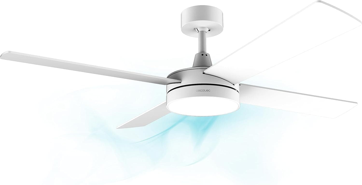 Cecotec Ventilador de Techo con Mando a Distancia, Temporizador y Luz LED EnergySilence Aero 5200 White Line. 60 W, Motor de Cobre, 52", 4 Aspas, 3 Velocidades, Función Invierno