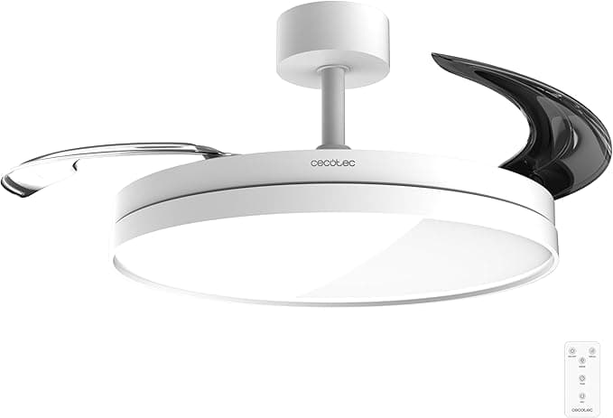 Cecotec Ventilador de Techo con Luz con Aspas Retráctiles EnergySilence Aero 2440 Invisible Pure White. 30W, Motor DC, Mando a Distancia, Temporizador 6h, 6 Velocidades, Función Winter-Summer
