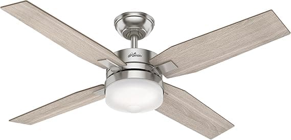 Hunter Fan Ventilador de Techo con Luz y Control Remoto para Interiores, Mercado, 4 Aspas Reversibles, Color Níquel, 127 cm, Ideal para Verano e Invierno