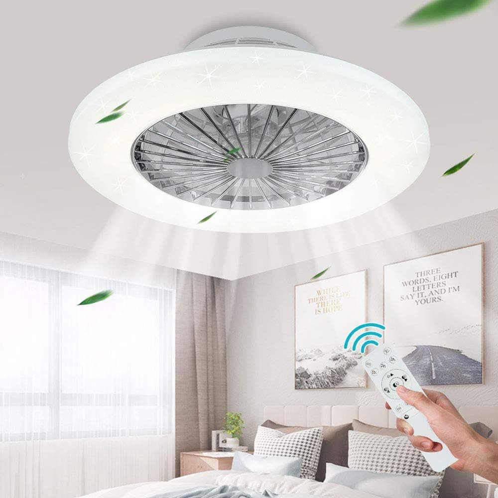 Depuley Ventilador de techo LED con lámpara temporizador, ventilador de techo regulable con mando a distancia, ventilador de techo ultrasilencioso para salón