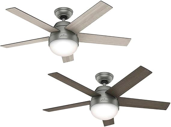 Hunter Fan Ventilador de Techo con Luz y Control Remoto para Interiores, Stile, 5 Aspas Reversibles, Plata Mate, 46", Adecuado para Verano e Invierno