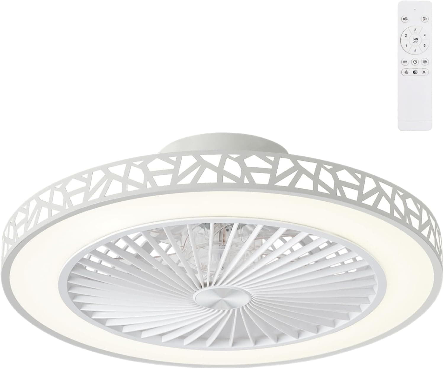 Ventilador de Techo con Luz Silencioso, 48cm Moderno Ventiladores Techo Reversible 6 Velocidade, 40W Regulable 3 Tonos de Luz LED, Mando a Distancia, Temporizador, Dormitorios