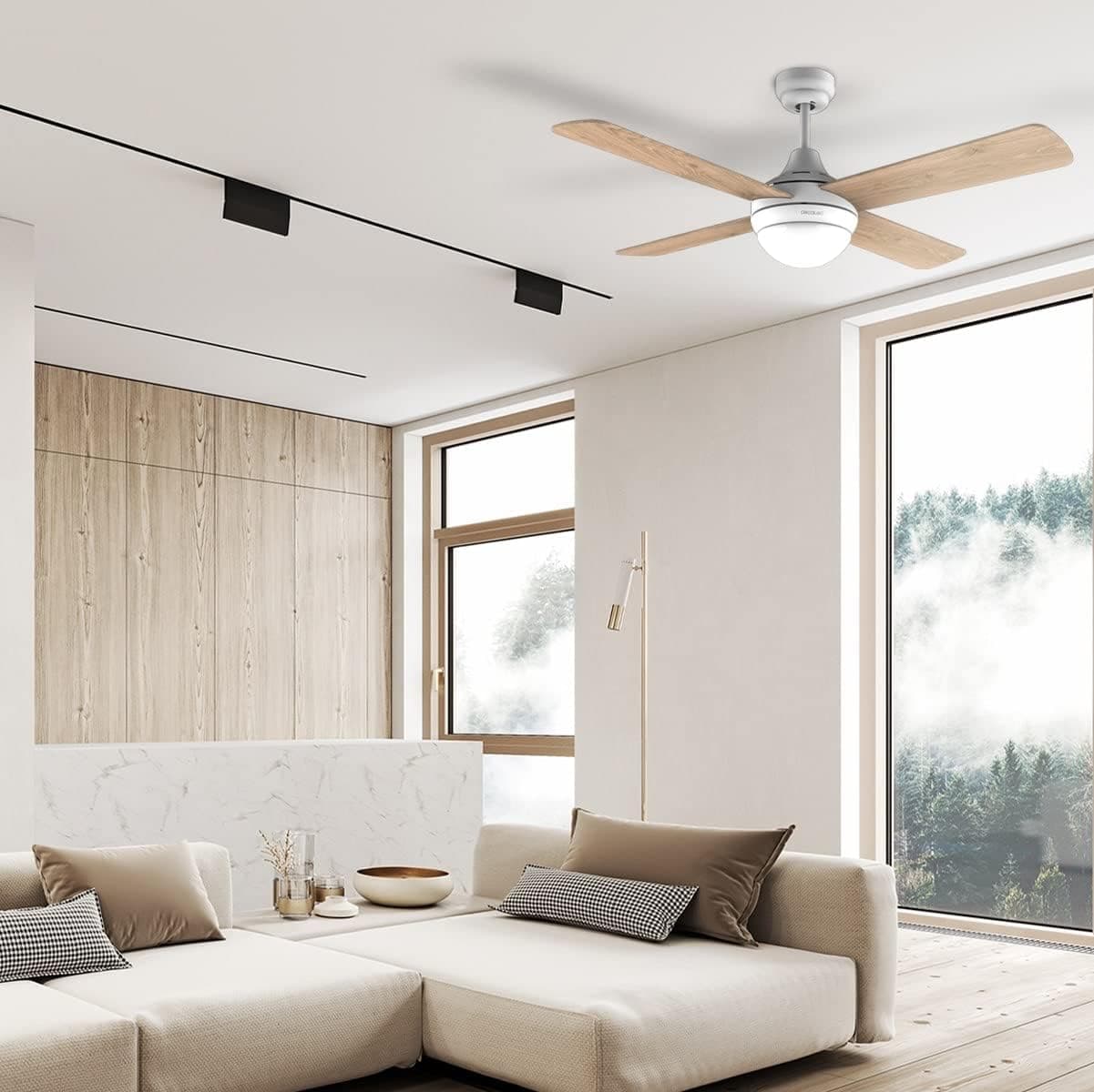 Cecotec Ventilador de Techo con Luz EnergySilence Aero 4250 DC Fresh. 40 W, Motor DC, Diámetro 42”con 4 Aspas Reversibles, Luz LED, Mando a distancia, Temporizador, 6 Velocidades